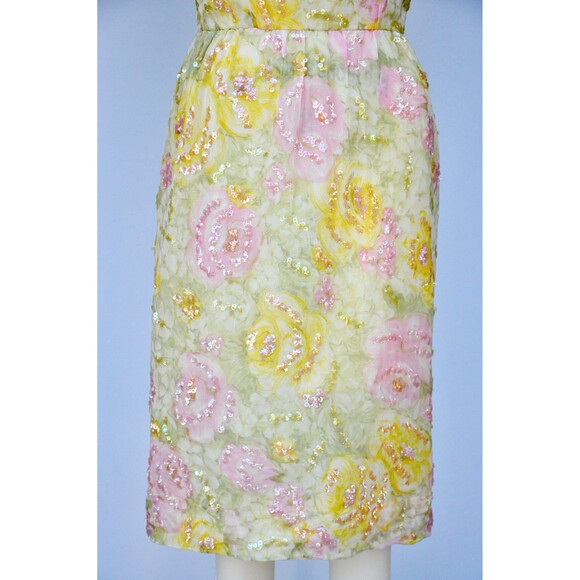 Nat Kaplan SILK Floral 50s Dress Sequined Beaded Pencil Wiggle Dress Bombshell - Picture 9 of 10